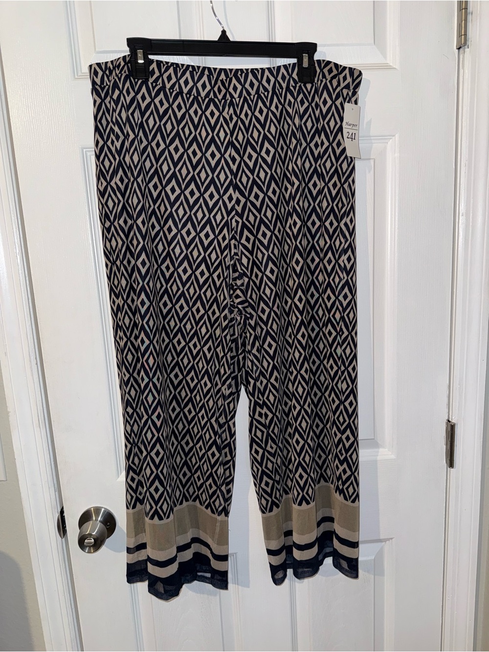 Harper 241 Women's Flowy Pants Navy and Beige 1X Plus Business Dinner Casual NWT